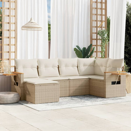 Soffgrupp för trädgården med dynor 6 delar beige konstrotting