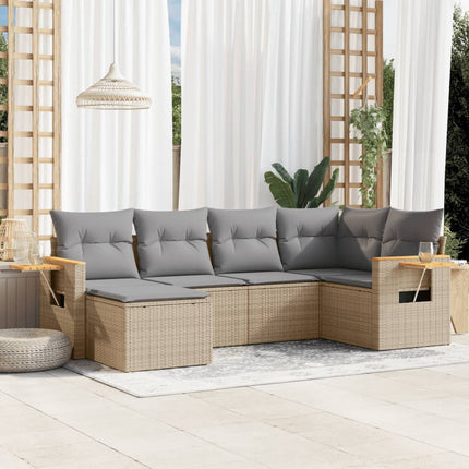 Soffgrupp för trädgården med dynor 6 delar beige konstrotting