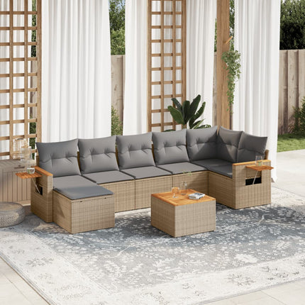 Matgrupp för trädgården med dynor 8 delar beige konstrotting