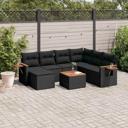 Loungegrupp för trädgården med dynor 8 delar svart konstrotting