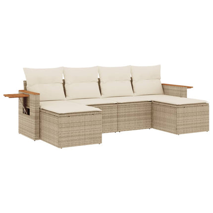 Soffgrupp för trädgården med dynor 6 delar beige konstrotting
