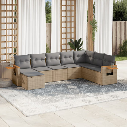 Matgrupp för trädgården med dynor 8 delar beige konstrotting