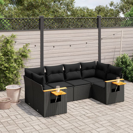 Loungegrupp med dynor 6 delar svart konstrotting