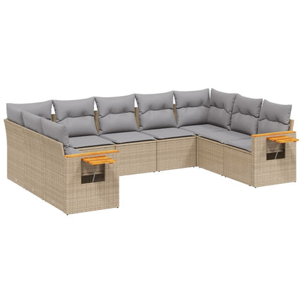 Soffgrupp för trädgården med dynor 9 delar beige konstrotting
