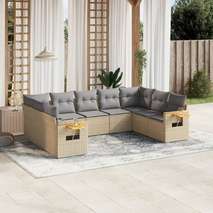 Soffgrupp för trädgården med dynor 9 delar beige konstrotting