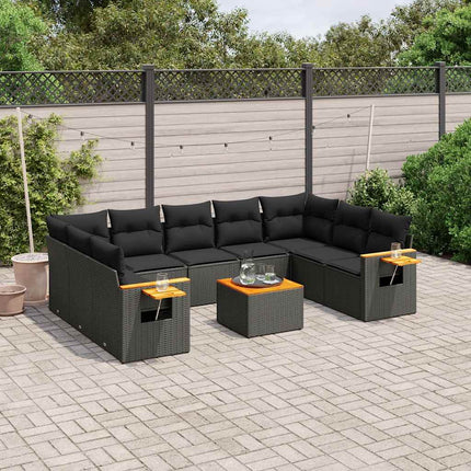 Loungegrupp 10 delar med svarta dynor konstrotting