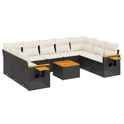 Loungegrupp 10 delar med svarta dynor konstrotting