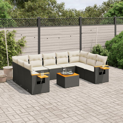 Loungegrupp 10 delar med svarta dynor konstrotting