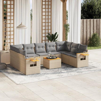Soffgrupp för trädgård med dynor 10 delar beige konstrotting