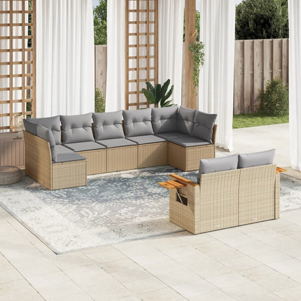 Soffgrupp för trädgården med dynor 9 delar beige konstrotting