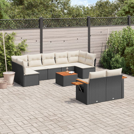Loungegrupp 10 delar med svarta dynor konstrotting