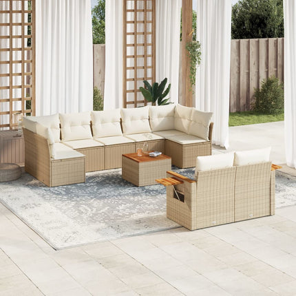 Soffgrupp för trädgård med dynor 10 delar beige konstrotting