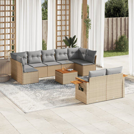 Soffgrupp för trädgård med dynor 10 delar beige konstrotting