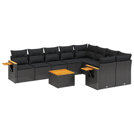 Loungegrupp 10 delar med svarta dynor konstrotting