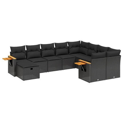 Loungegrupp 10 delar med svarta dynor konstrotting