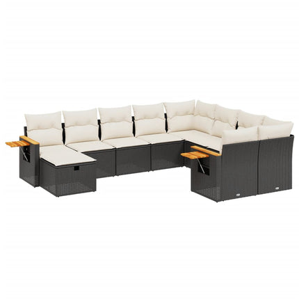 Loungegrupp 10 delar med svarta dynor konstrotting