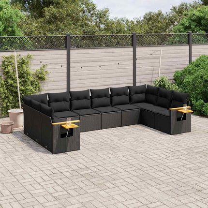 Loungegrupp 10 delar med svarta dynor konstrotting