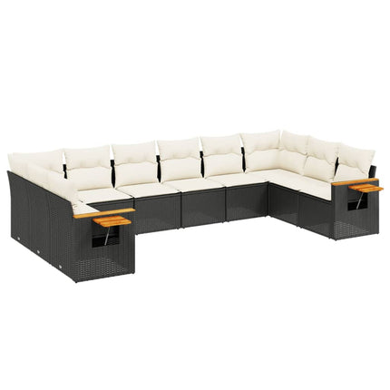 Loungegrupp 10 delar med svarta dynor konstrotting