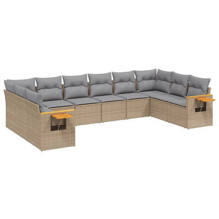 Soffgrupp för trädgård med dynor 10 delar beige konstrotting