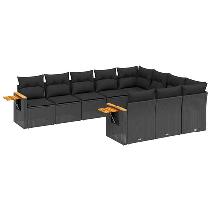 Loungegrupp 10 delar med svarta dynor konstrotting