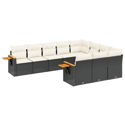 Loungegrupp 10 delar med svarta dynor konstrotting