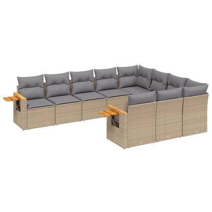 Soffgrupp för trädgård med dynor 10 delar beige konstrotting