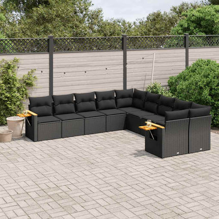 Loungegrupp 10 delar med svarta dynor konstrotting
