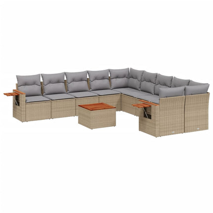 Loungegrupp för trädgården m. dynor 11 delar beige konstrotting