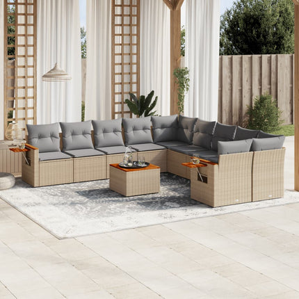Loungegrupp för trädgården m. dynor 11 delar beige konstrotting