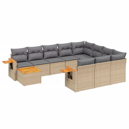 Loungegrupp för trädgården m. dynor 11 delar beige konstrotting
