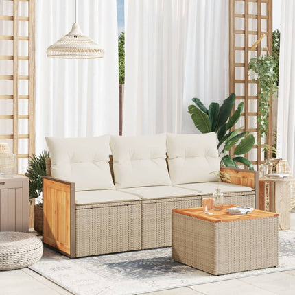 Soffgrupp för trädgård med dynor 4 delar beige konstrotting