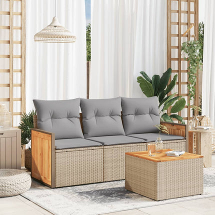 Soffgrupp för trädgård med dynor 4 delar beige konstrotting