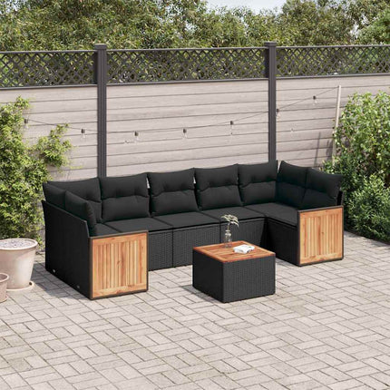 Loungegrupp för trädgården med dynor 8 delar svart konstrotting