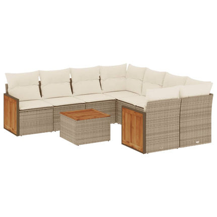 Soffgrupp för trädgården med dynor 9 delar beige konstrotting