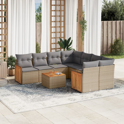 Soffgrupp för trädgården med dynor 9 delar beige konstrotting