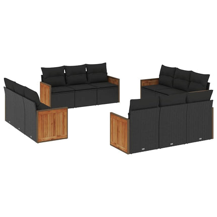 Loungegrupp med dynor 12 delar svart konstrotting