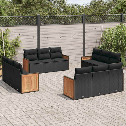 Loungegrupp med dynor 12 delar svart konstrotting