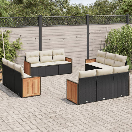 Loungegrupp med dynor 12 delar svart konstrotting