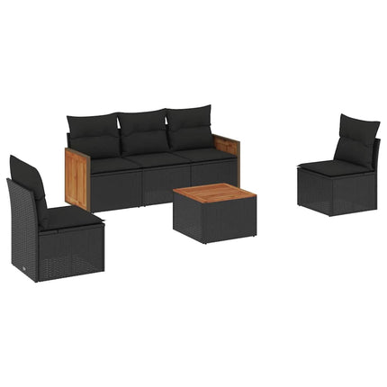 Loungegrupp med dynor 6 delar svart konstrotting