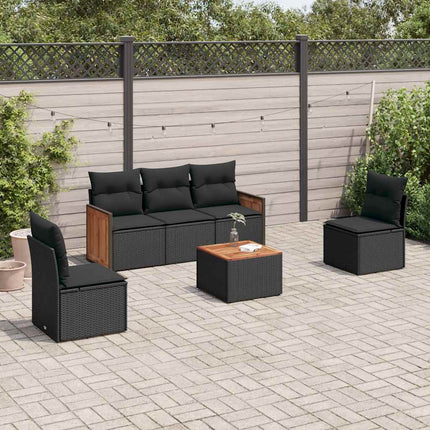 Loungegrupp med dynor 6 delar svart konstrotting