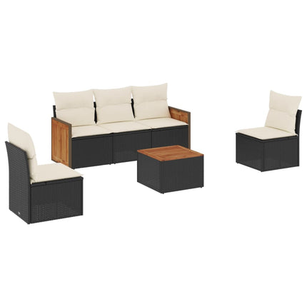 Loungegrupp med dynor 6 delar svart konstrotting