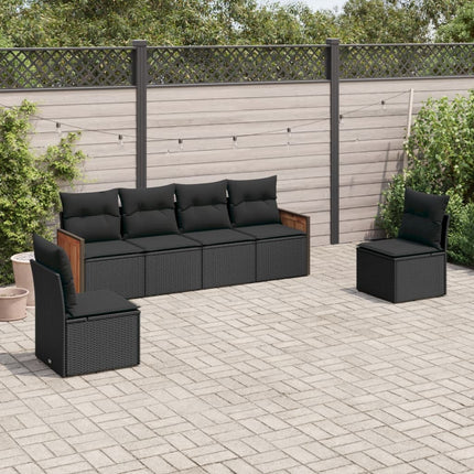 Loungegrupp med dynor 6 delar svart konstrotting