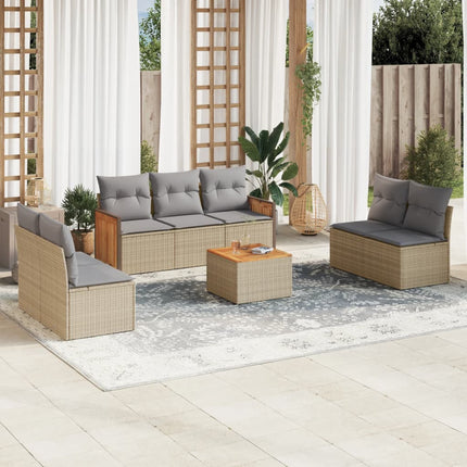 Matgrupp för trädgården med dynor 8 delar beige konstrotting