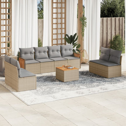 Soffgrupp för trädgården med dynor 9 delar beige konstrotting