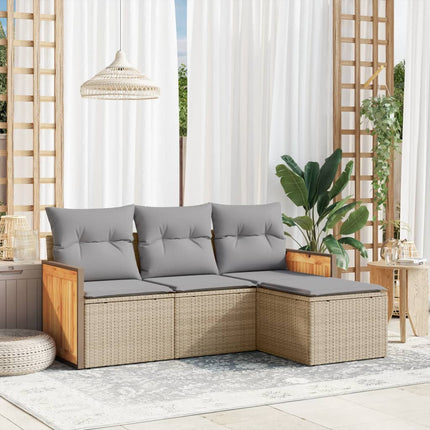 Soffgrupp för trädgård med dynor 4 delar beige konstrotting