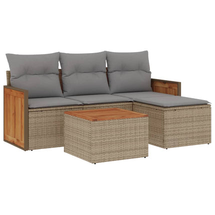 Soffgrupp för trädgården med dynor 5 delar beige konstrotting