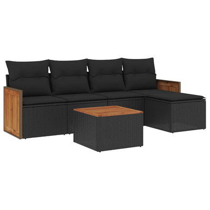 Loungegrupp med dynor 6 delar svart konstrotting
