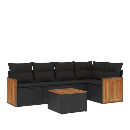 Loungegrupp med dynor 6 delar svart konstrotting