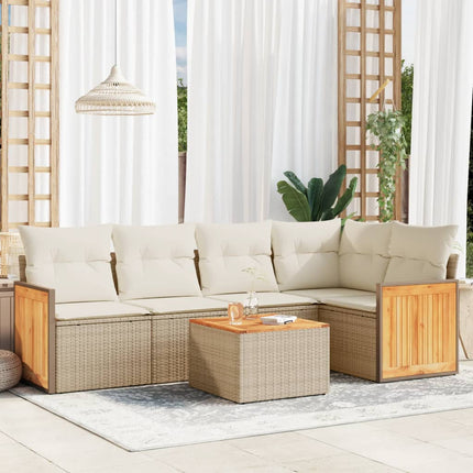 Soffgrupp för trädgården med dynor 6 delar beige konstrotting