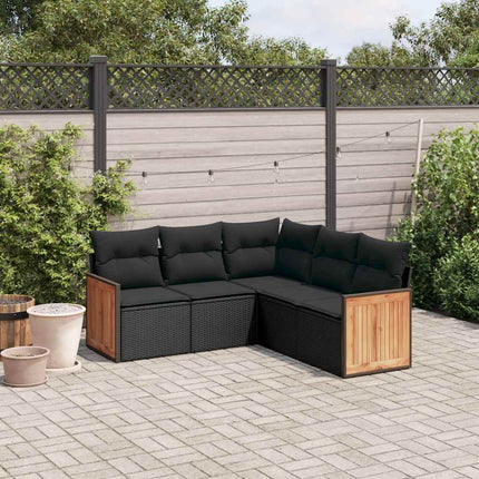 Loungegrupp för trädgården med dynor 5 delar svart konstrotting